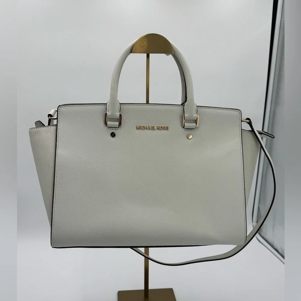 Michael Kors Selma White Saffiano Satchel With Dust Bag